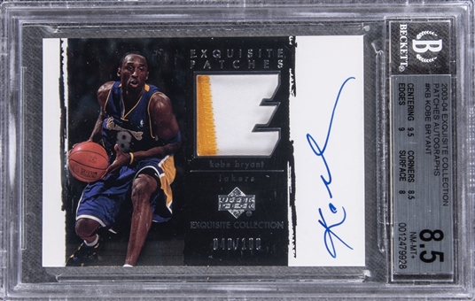 2003-04 UD "Exquisite Collection" Patches Autographs #KB Kobe Bryant Signed Game Used Patch Rookie Card (#048/100) – BGS NM+ 8.5/BGS 10
